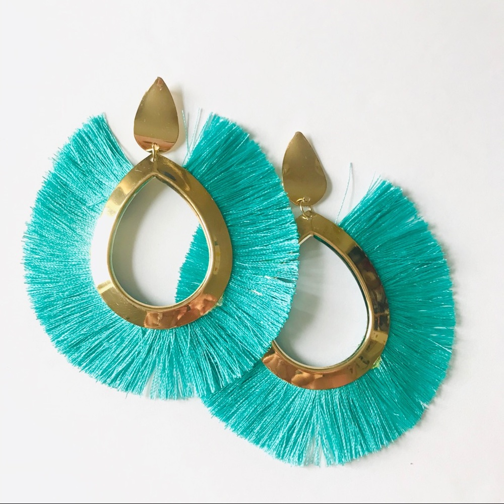 𝕙𝕡! Teal or Yellow Tassel Drop Earrings - Picture 2 of 5